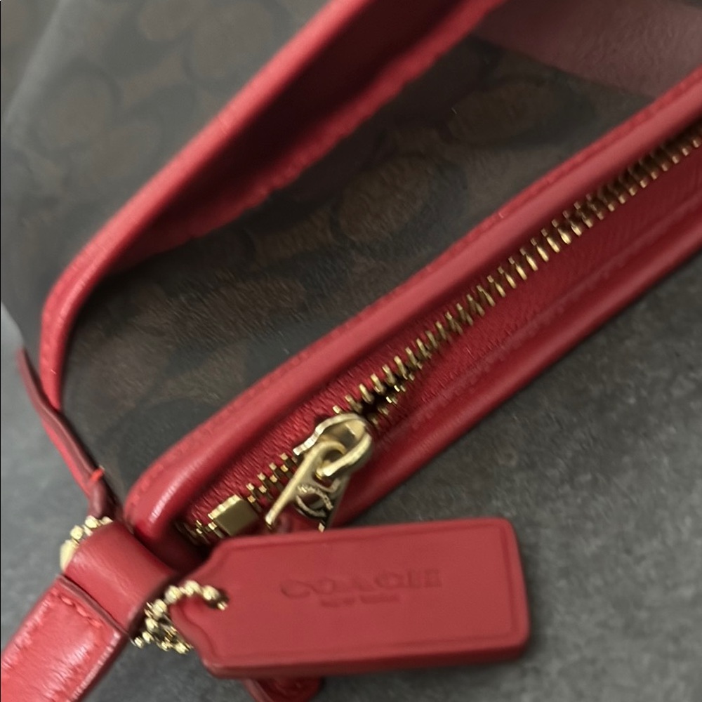 Unique Pristine Coach Brown Crossbody with Red Stripe and Red Strap - Picture 8 of 15